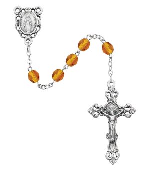 Amber Glass November Rosary Boxed