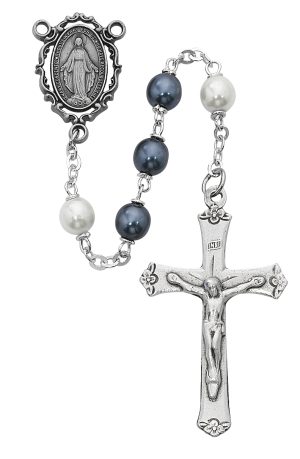 Blue and White Pearl like Rosary Boxed