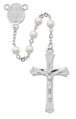 Pearl like Glass Rosary Boxed