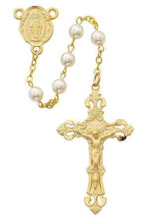 Pearl like Glass Rosary Boxed