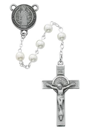 Pearl like Glass St Benedict Rosary Boxed