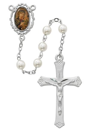 Pearl like Glass Perpetual Help Rosary Boxed