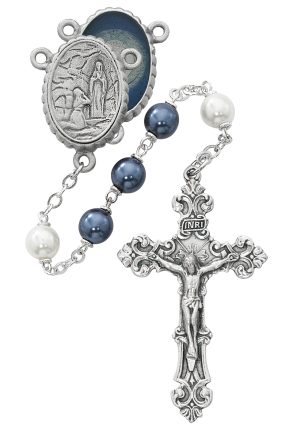 Blue and White Lourdes Rosary Boxed