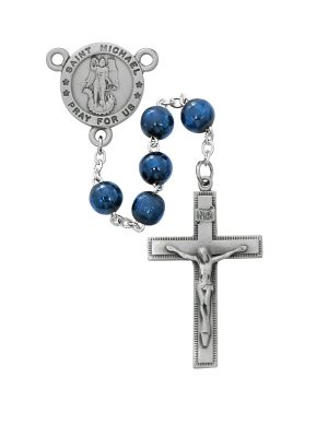 Blue Wood St Michael Rosary Boxed