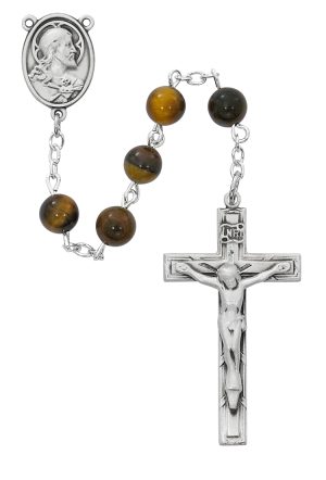 Tiger Eye with Pewter Rosary Boxed