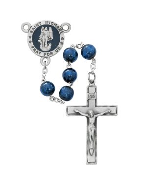 Blue Wood St Michael Rosary Boxed