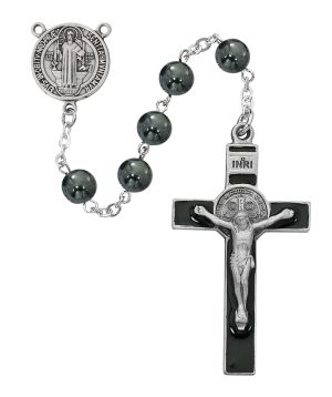 HEMATITE ST BENEDICT ROSARY DELUXE BOX