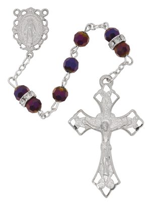 METALLIC PURPLE CRYSTAL ROSARY DELUXE BOX