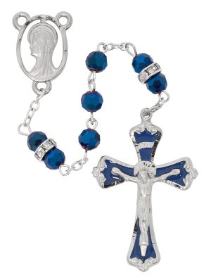 METALLIC BLUE CRYSTAL ROSARY DELUXE BOX