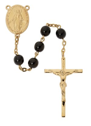 14K GOLD OVER STERLING BLACK AND GOLD ROASRY DELUXE BOXED
