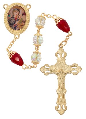 CRYSTAL AND RED TEAR DROP ROSARY DELUXE BOX