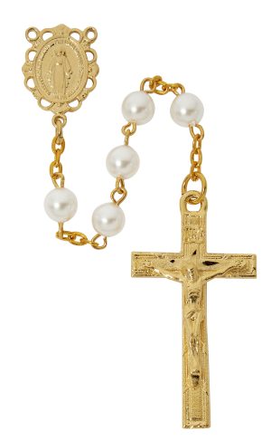 GOLD PEARL ROSARY DELUXE BOXED
