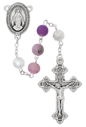 PURPLE CRACKED BEADED ROSARY DELUXE BOXED