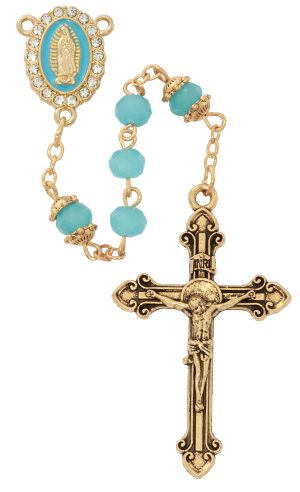 GUADLAUPE AQUA ROSARY DELUXE BOXED
