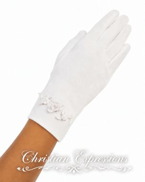 Satin First Communion Gloves with Tiny Roses