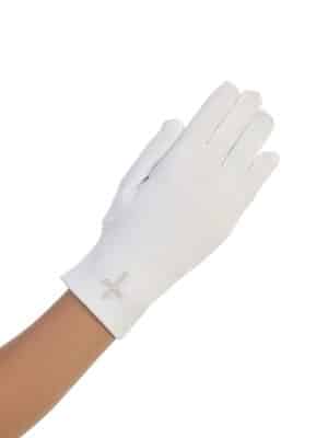 Matte Satin Communion Gloves Pearl Cross