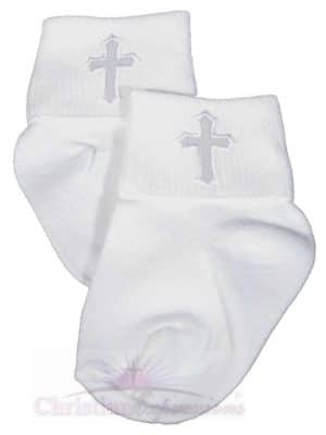 Boys White Christening Anklet Embroidered Cross