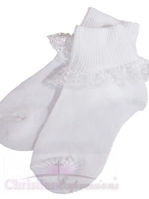 Girls White Christening Anklet Lace Trim