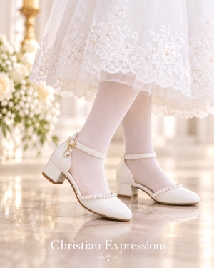 Girls White First Communion Shoes with Pearl Accent