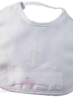 Boys Matte Satin Christening Bib with Cross