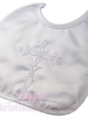 Boys Satin Christening Bib with Celtic  Cross