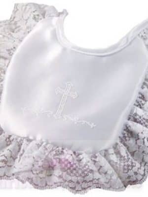 Girls Matte Satin Screened Cross Christening Bib