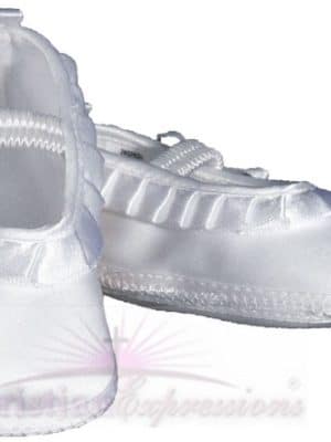 Girls Satin Christening Shoe with Pleated Ribbon