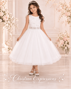 First Communion Dress with Silver Accents on Bodice