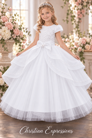 First Communion Princess Ball Gown with Layered Skirt