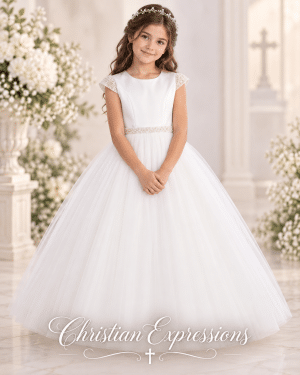 First Communion Dress Cap Sleeves with Pearls