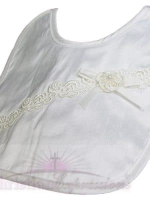 Girls Silk Dupioni Christening Bib with Flower