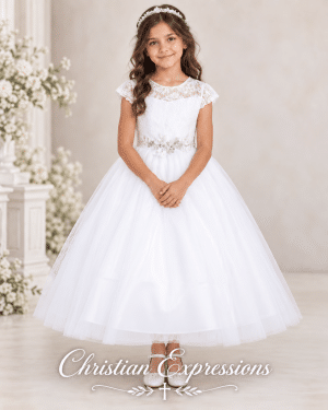 First Communion Dress Lace Bodice Beaded Belt