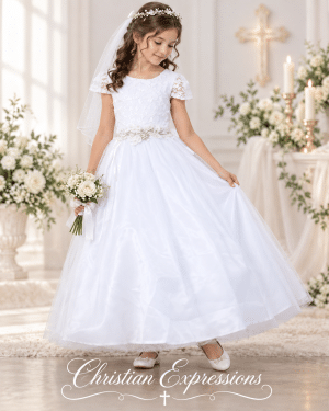 First Communion Dress Stretch Lace with Side Corsets