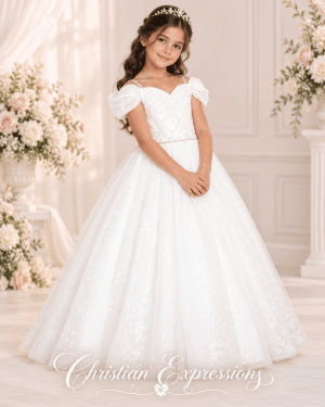 First Communion Gown with Butterfly Cap Sleeves