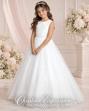 Gorgeous First Communion Gown with Lace Bodice and Sheer Lace Skirt