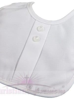 Boys Gabardine Christening Bib with Button Accent