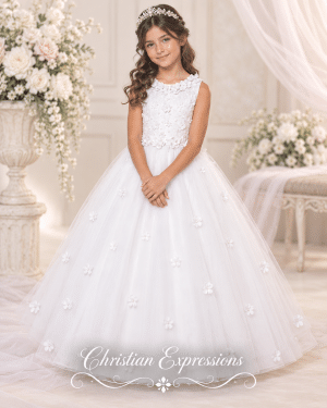 First Communion Gown with 3D Flowers