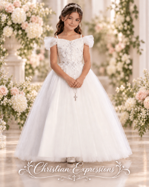 First Communion Dress with Organza Cap Sleeves