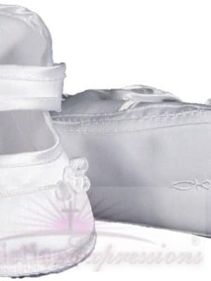 Girls Satin Christening Shoes with Celtic Cross