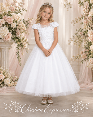 Floral Bodice First Communion Dress with Mesh