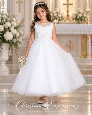 First Communion Dress with 3D Flowers