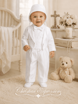 Boys Satin Christening Tuxedo with Embroidered Cross