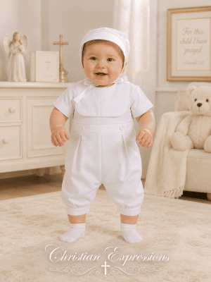 Boys Christening Romper with Cross