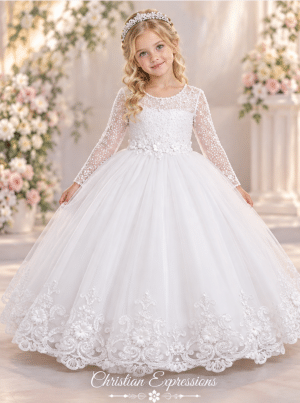 First Communion Dress with Long Sleeves and Beading