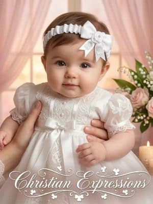 Baby Girls White Shamrock Applique Christening Headband