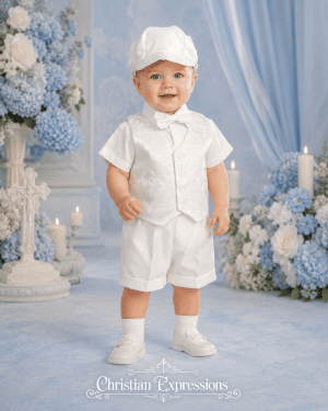 Boys Jacquard Vest & Shantung Short Set for Baptism