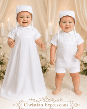 Boys 100% Cotton Convertible Christening Baptism Set
