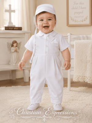 Boys Gabardine One-Piece Christening Outfit