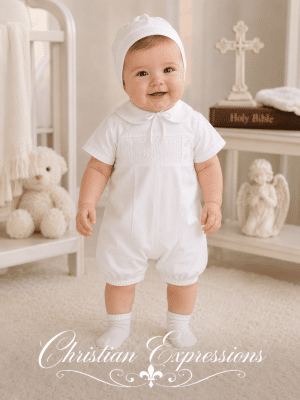 Boys Cotton Pintucked Christening Romper