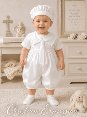 Boys Dupioni Silk Christening Romper Sailor Suit